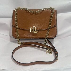 LAUREN RALPH LAUREN: GENUINE COW LEATHER CROSSBODY Brown Bag.